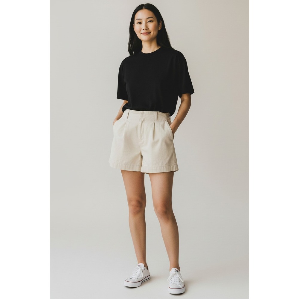 Easel Shorts Women's L Pleated Cream High Rise Neutral Preppy Coastal Academia‎